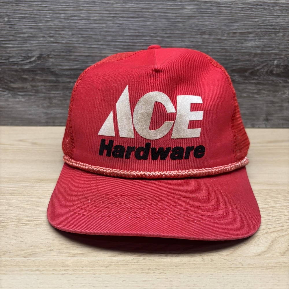 Vintage ACE Hardware Hat Cap Snap Back Mesh Trucker Rope Mens Advertising 80s